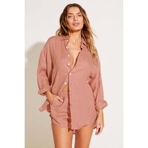 NWT Vitamin A Playa Linen Boyfriend Shirt in Desert EcoLinen Blush Natural Peach